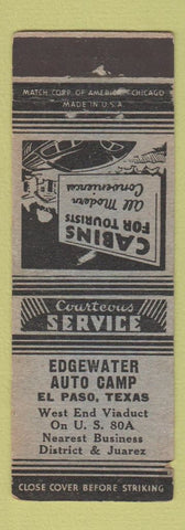 Matchbook Cover - Edgewater Auto Camp El Paso TX WEAR