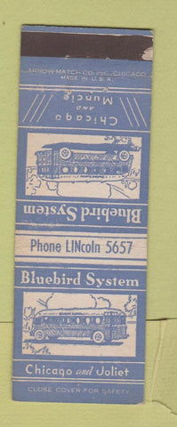 Matchbook Cover - Bluebird Bus System Chicago Joliet IL Muncie IN ARROW WEAR