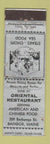 Matchbook Cover - Oriental Restaurant Bangor ME