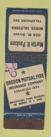 Matchbook Cover - Martin Paulsen Insurance Oregon Mutual Merced CA WEAR