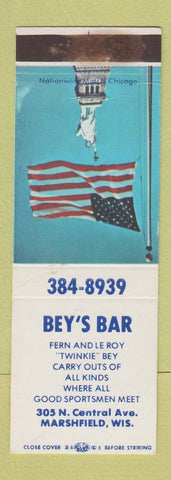 Matchbook Cover - Bey's Bar Marshfield WI WEAR