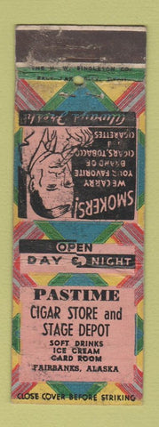 Matchbook Cover - Pastime Cigar Store Fairbanks AK POOR