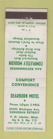 Matchbook Cover - Dearborn Motel Inkster MI