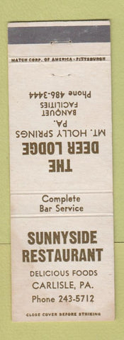 Matchbook Cover - Sunnyside Deer Lodge Mount Holly Springs Carlisle PA WEAR