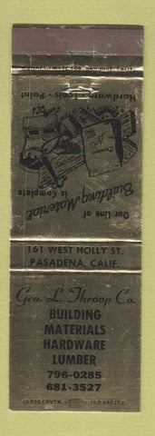 Matchbook Cover - Geo Throop Hardware Lumber Pasadena CA