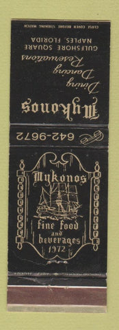 Matchbook Cover - Mykonos Restaurant Naples FL