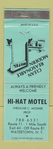 Matchbook Cover - Hi Hat Motel Watertown NY WEAR