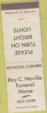 Matchbook Cover - Ray Neville Funeral Home Toledo OH