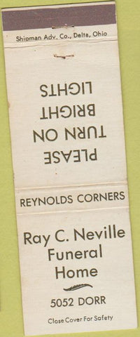 Matchbook Cover - Ray Neville Funeral Home Toledo OH