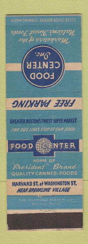 Matchbook Cover - Food Center Grocery Brookline MA