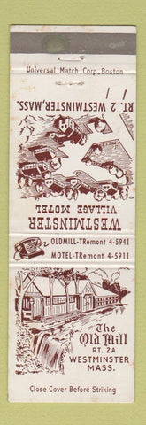 Matchbook Cover - Old Mill Westminster Village Motel MA WEAR