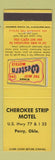 Matchbook Cover - Cherokee Strip Motel Perry OK Best Western