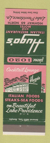 Matchbook Cover - Hugo's Italian Restaurant Motel Lake Providence LA