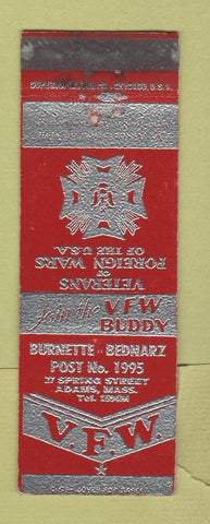 Matchbook Cover - VFW Burnette Bednarz Adams MA