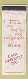 Matchbook Cover - Casa Grisanti Restaurant Louisville KY WORN