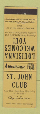 Matchbook Cover - St John Club Edgard LA Perkins Americana