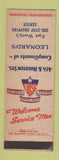 Matchbook Cover - Leonard's Fort Worth TX Servie Men's Center WWII