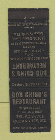 Matchbook Cover - Bob Ching's Restaurant Ocean City MD Chinese