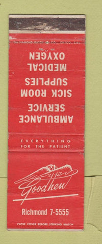 Matchbook Cover - Goodhew Ambulance Service WEAR