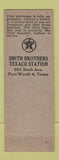 Matchbook Cover - Smith Bros Service oil gas Fort Worth TX Texaco