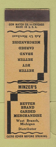 Matchbook Cover - Minzer's West Branch MI