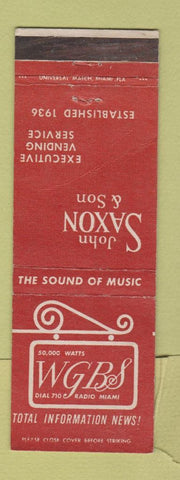 Matchbook Cover - WGBS Radio John Saxon Vending Miami FL WEAR