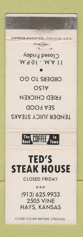 Matchbook Cover - Ted's Steak House Hays KS