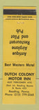 Matchbook Cover - Dutch Colony Motor Inn Reading PA
