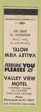 Matchbook Cover - Valley View Motel Minneapolis MN