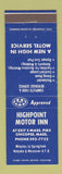 Matchbook Cover - Highpoint Motor Inn Chicopee MA