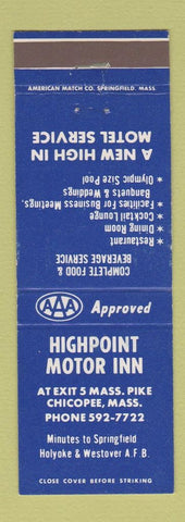 Matchbook Cover - Highpoint Motor Inn Chicopee MA