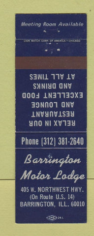 Matchbook Cover - Barrington Motor Lodge Barrington IL