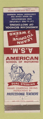 Matchbook Cover - American Motoring School Driving Orange Morristown Summit NJ