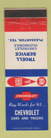 Matchbook Cover - 1965 Chevrolet Troell Oldsmobile Pleasanton TX WORN