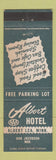 Matchbook Cover - Albert Hotel Albert Lea MN
