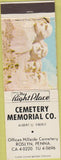 Matchbook Cover - Cemetery Memorial Co Roslyn PA