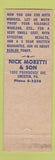 Matchbook Cover - Nick Moretti Tailoring Dry Cleaning Chester PA