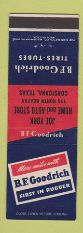 Matchbook Cover - BF Goodrich Tires Joe York Corsicana TX