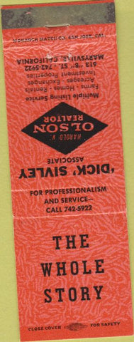 Matchbook Cover - Harold Olsen Realtor Marysville CA orange