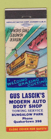 Matchbook Cover - Gus Lascik's Modern Auto Body Shop Bungalow Park PA