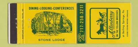 Matchbook Cover - Allenberry Stone Lodge Boiling Springs PA