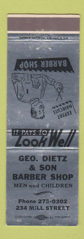 Matchbook Cover - Geo Dietz Barber Shop Danville PA SILVER