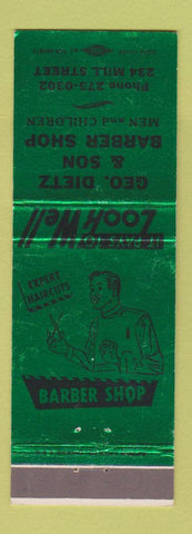 Matchbook Cover - Geo Dietz Barber Shop Danville PA GREEN