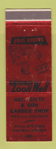 Matchbook Cover - Geo Dietz Barber Shop Danville PA RED WEAR