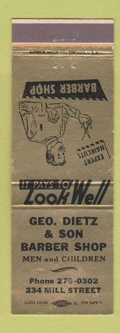 Matchbook Cover - Geo Dietz Barber Shop Danville PA GOLD