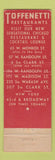 Matchbook Cover - Toffenetti Restaurants Chicago IL New York City