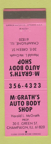 Matchbook Cover - McGrath's Auto Body Shop Champaign IL WEAR