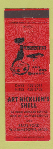 Matchbook Cover - Art Nicklien's Shell oil gas Williamstown MA RED