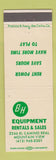 Matchbook Cover - B&H Equipment Rentals Sales Mountain View CA