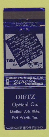 Matchbook Cover - Dietz Optical Fort Worth TX